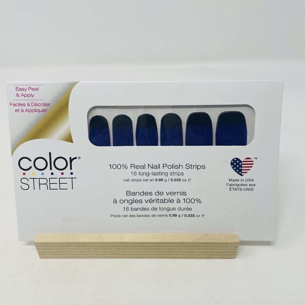 Color Street 100%‎ Real Nail Polish Strips Midnight Shift Blue Glitter 16 Pieces